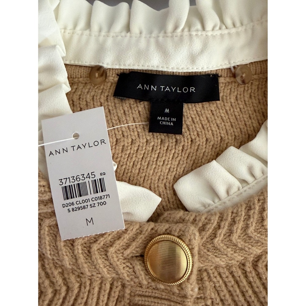 NWT Ann Taylor Women's Size M Chevron Stitch Ruffle Neck Sweater Jacket - Picture 4 of 6